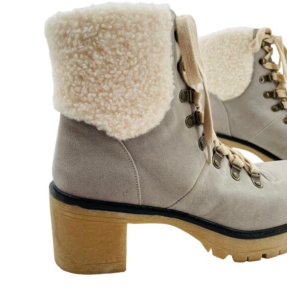 Oasis Society Gray Faux Suede Lace Up Chunky Heel Combat Military Boots 10 - Picture 5 of 14